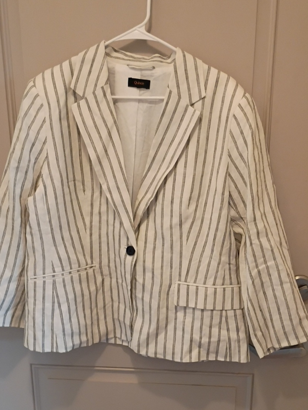 Quince Cream and Gray Striped Linen Blazer Size XL